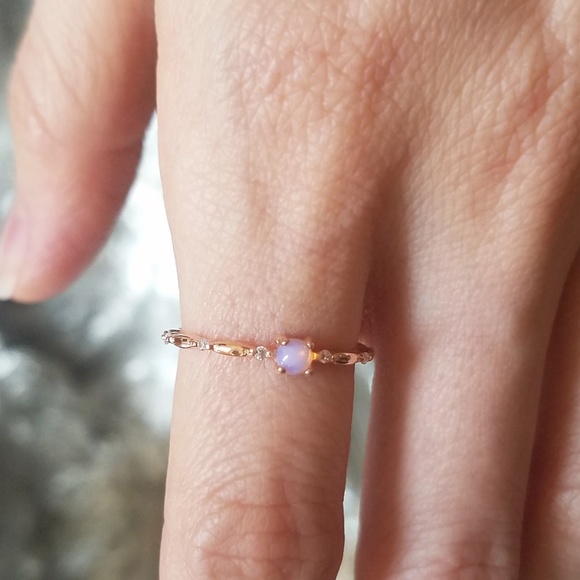 Pink Opal Rose Gold Ring 14K Plated over Sterling - Picture 4 of 4